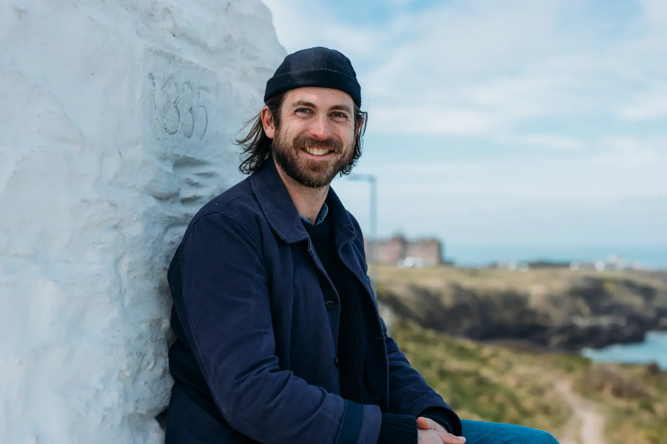 James Strawbridge at the Huer's Hut in Newquay during filming of the Forgotten Cornwall pilchard episode for History Hit