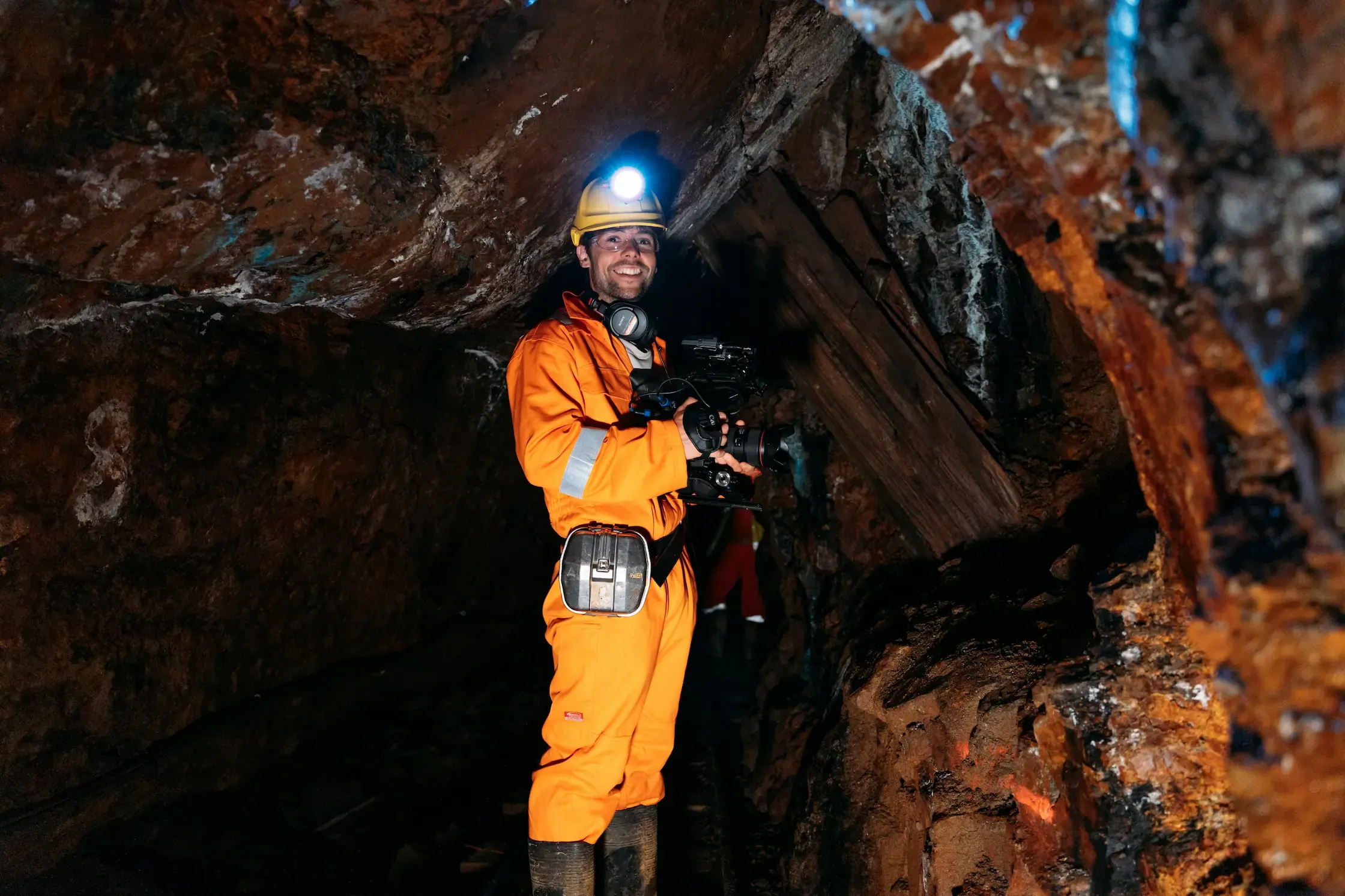 PixelRain filming underground at South Crofty Mine in Cornwall during production of Forgotten Cornwall for History Hit