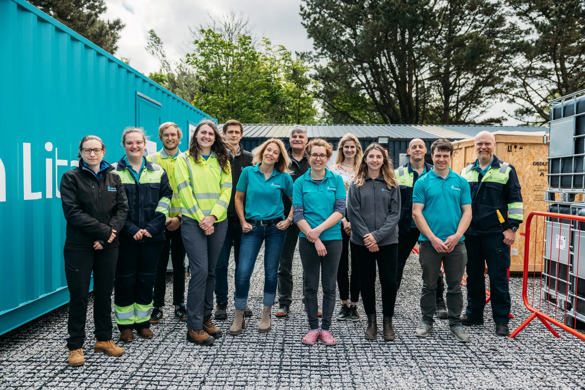The Cornish Lithium team standing together at a lithium exploration site in Cornwall during the brand film shoot