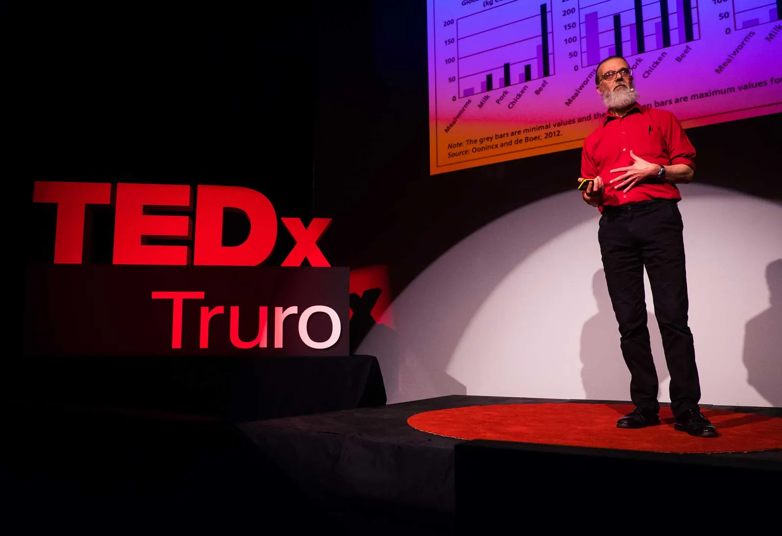 A speaker on stage at TEDxTruro 2017 Breaking Barriers